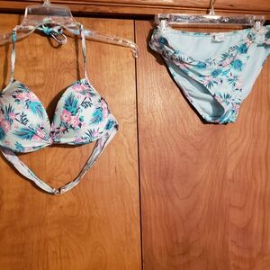 Hot Water Floral Bikini Set - Light Blue and Pink